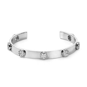 Tory Burch NWT Silver Milgrain Logo-Plaque Cuff Bracelet